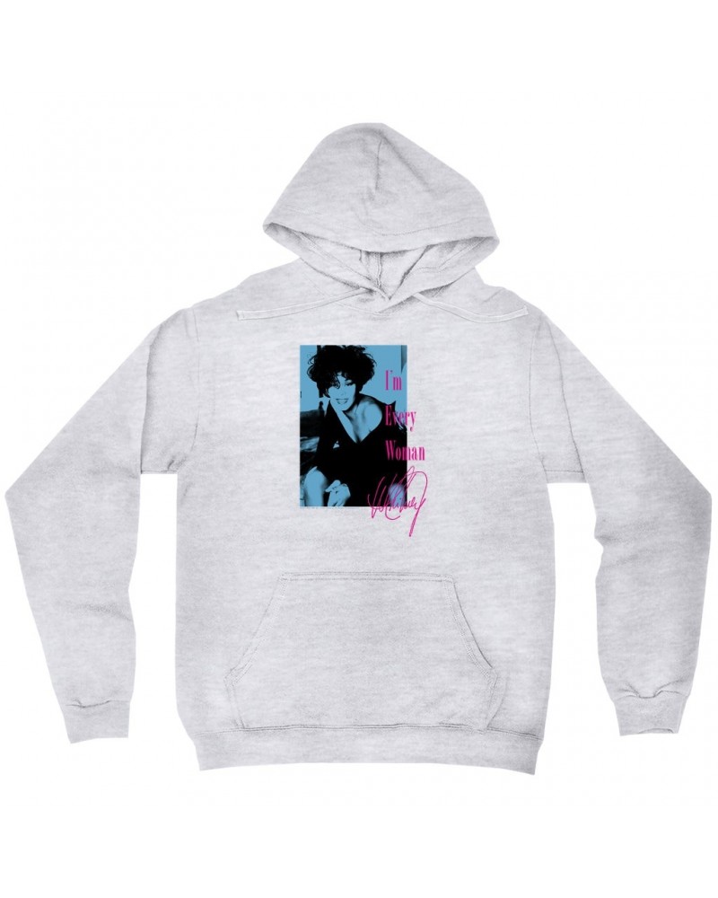 Whitney Houston Hoodie | I'm Every Woman Pink And Turquoise Inverted Design Hoodie $6.17 Sweatshirts