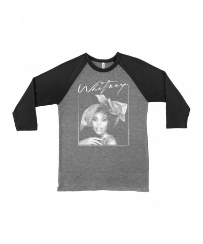 Whitney Houston 3/4 Sleeve Baseball Tee | 1987 Whitney Signature And White Photo Image Shirt $6.76 Shirts