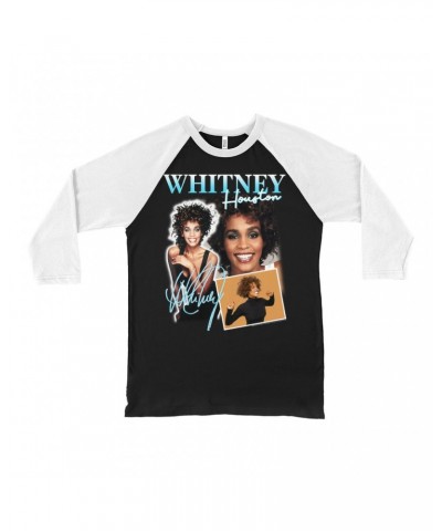 Whitney Houston 3/4 Sleeve Baseball Tee | 1987 Turquoise Photo Collage Design Shirt $6.23 Shirts