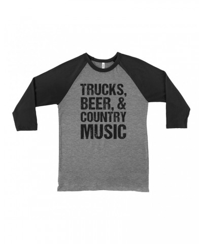 Music Life 3/4 Sleeve Baseball Tee | Trucks Beer Country Music Shirt $7.69 Shirts