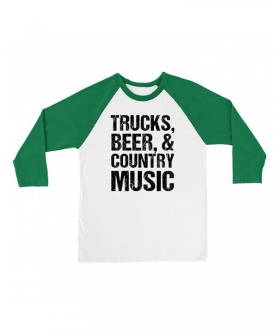 Music Life 3/4 Sleeve Baseball Tee | Trucks Beer Country Music Shirt $7.69 Shirts