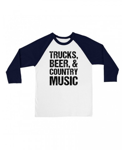 Music Life 3/4 Sleeve Baseball Tee | Trucks Beer Country Music Shirt $7.69 Shirts