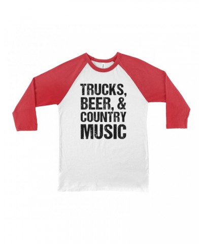 Music Life 3/4 Sleeve Baseball Tee | Trucks Beer Country Music Shirt $7.69 Shirts