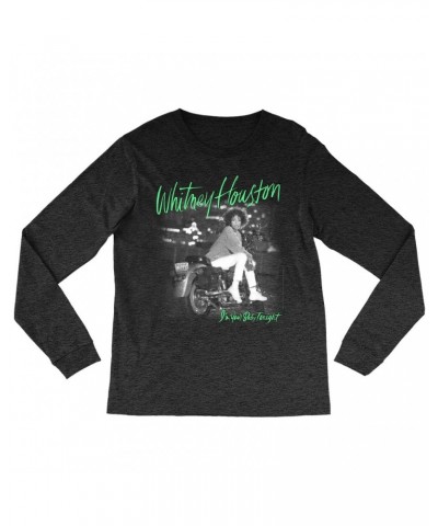 Whitney Houston Heather Long Sleeve Shirt | I'm Your Baby Tonight Album Cover Green Design Shirt $10.33 Shirts