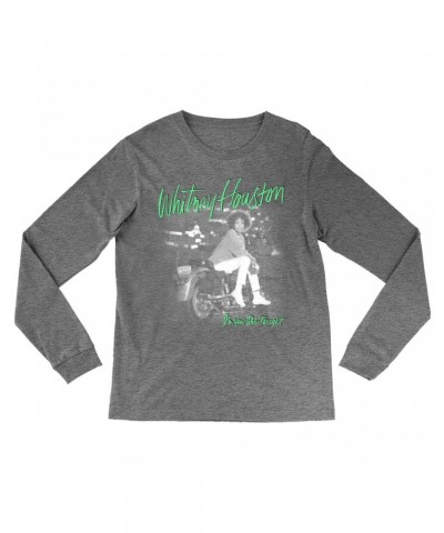 Whitney Houston Heather Long Sleeve Shirt | I'm Your Baby Tonight Album Cover Green Design Shirt $10.33 Shirts