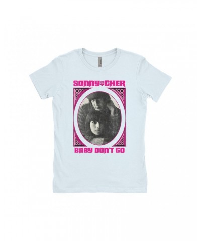 Sonny & Cher Ladies' Boyfriend T-Shirt | Baby Don't Go Pink Frame Image Distressed Shirt $11.51 Shirts