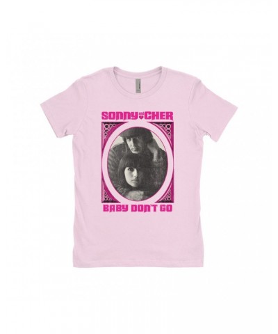 Sonny & Cher Ladies' Boyfriend T-Shirt | Baby Don't Go Pink Frame Image Distressed Shirt $11.51 Shirts