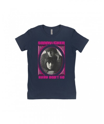 Sonny & Cher Ladies' Boyfriend T-Shirt | Baby Don't Go Pink Frame Image Distressed Shirt $11.51 Shirts