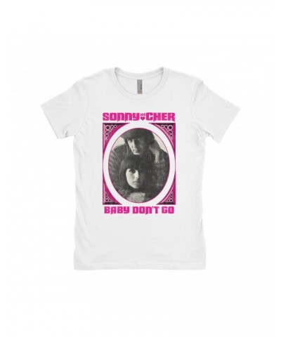 Sonny & Cher Ladies' Boyfriend T-Shirt | Baby Don't Go Pink Frame Image Distressed Shirt $11.51 Shirts