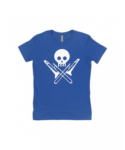 Music Life Ladies' Boyfriend T-Shirt | Skull And Trombones Shirt $12.37 Shirts