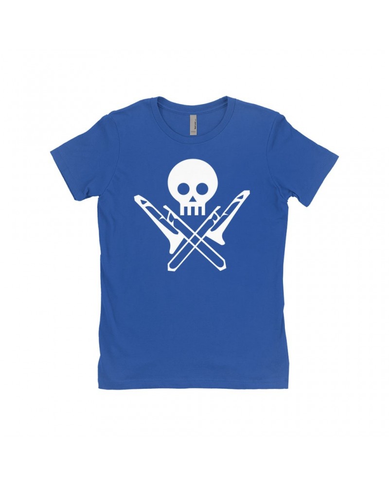 Music Life Ladies' Boyfriend T-Shirt | Skull And Trombones Shirt $12.37 Shirts