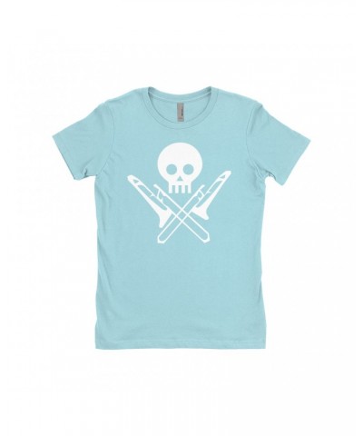 Music Life Ladies' Boyfriend T-Shirt | Skull And Trombones Shirt $12.37 Shirts