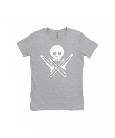 Music Life Ladies' Boyfriend T-Shirt | Skull And Trombones Shirt $12.37 Shirts