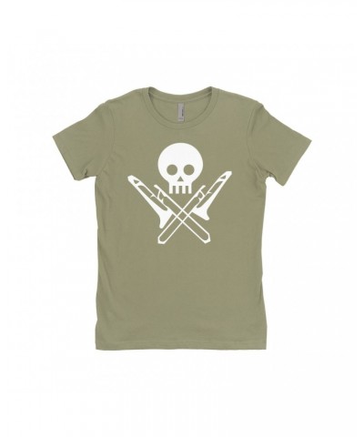 Music Life Ladies' Boyfriend T-Shirt | Skull And Trombones Shirt $12.37 Shirts