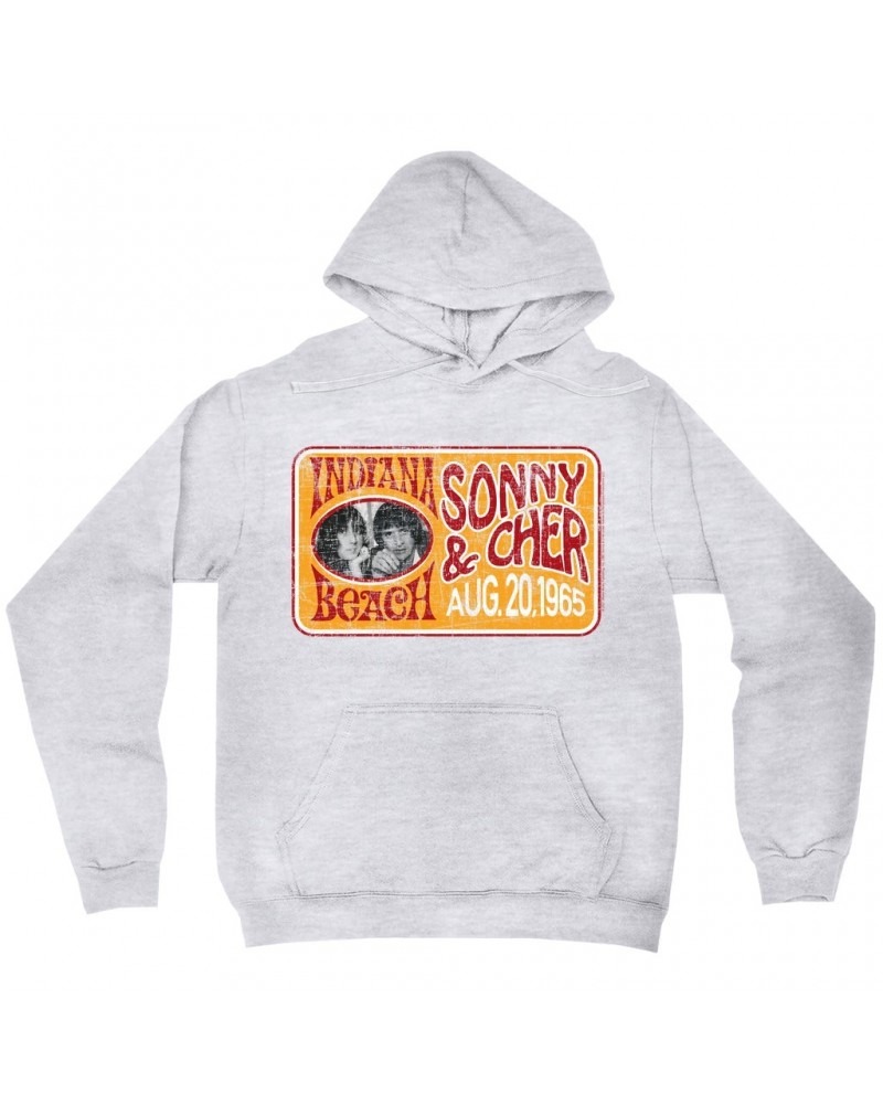 Sonny & Cher Hoodie | Indiana Beach Red And Gold Concert Banner Distressed Hoodie $7.37 Sweatshirts