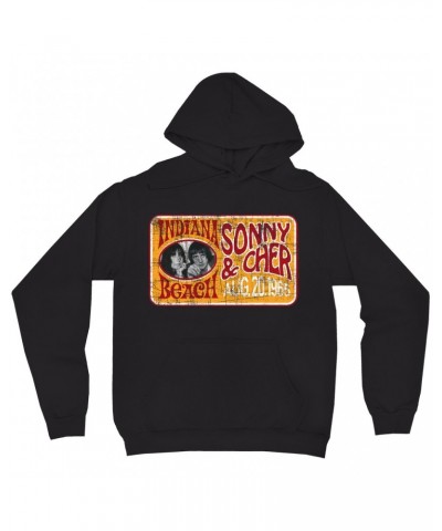 Sonny & Cher Hoodie | Indiana Beach Red And Gold Concert Banner Distressed Hoodie $7.37 Sweatshirts