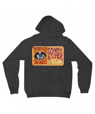 Sonny & Cher Hoodie | Indiana Beach Red And Gold Concert Banner Distressed Hoodie $7.37 Sweatshirts