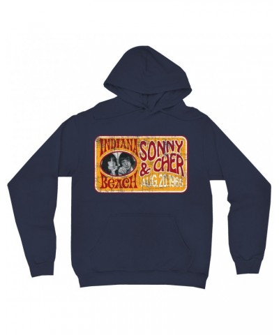 Sonny & Cher Hoodie | Indiana Beach Red And Gold Concert Banner Distressed Hoodie $7.37 Sweatshirts