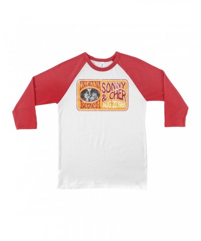 Sonny & Cher 3/4 Sleeve Baseball Tee | Indiana Beach Red And Gold Concert Banner Distressed Shirt $6.71 Shirts