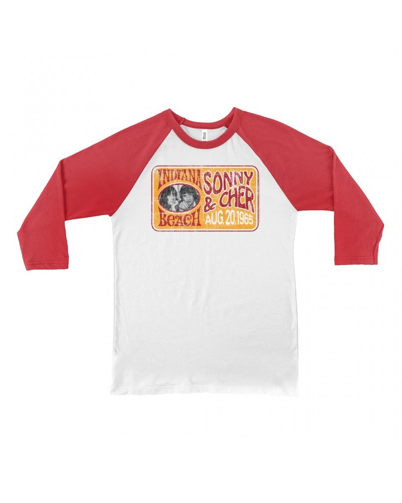 Sonny & Cher 3/4 Sleeve Baseball Tee | Indiana Beach Red And Gold Concert Banner Distressed Shirt $6.71 Shirts