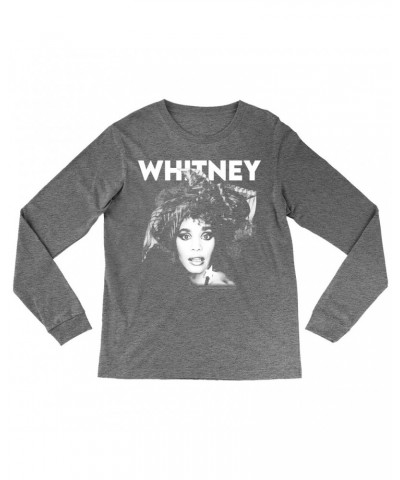 Whitney Houston Heather Long Sleeve Shirt | 1987 Photo White Whitney Design Shirt $7.69 Shirts