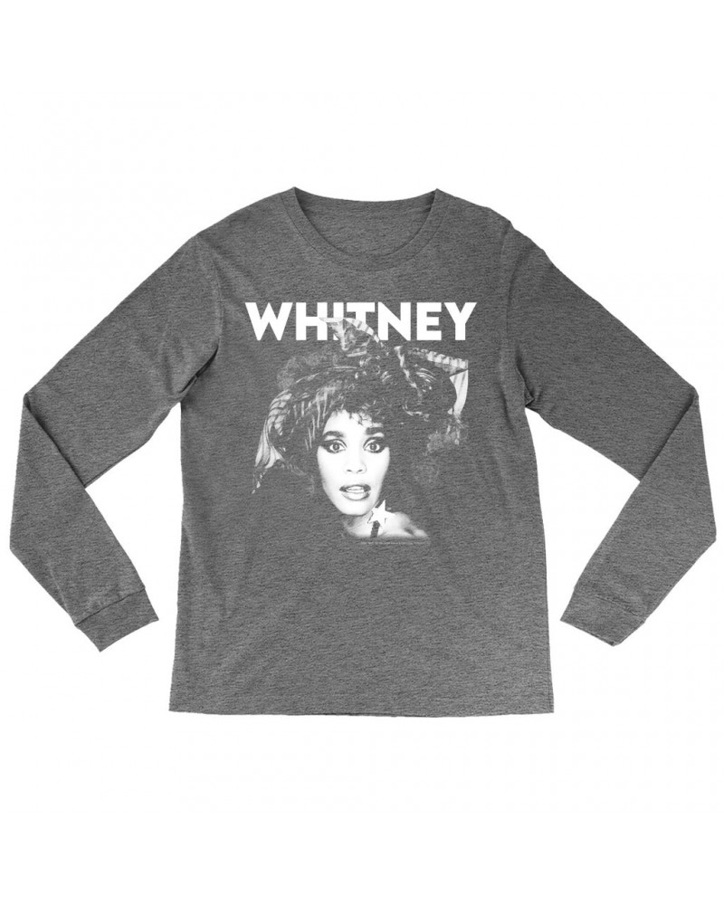 Whitney Houston Heather Long Sleeve Shirt | 1987 Photo White Whitney Design Shirt $7.69 Shirts